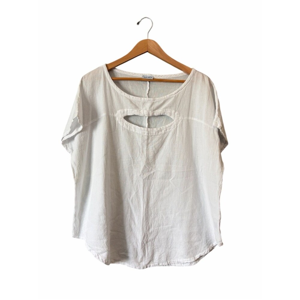 Oh My Gauze 100% Cotton White Short Sleeve Blouse Key Hole Front Sz 3 XXL
